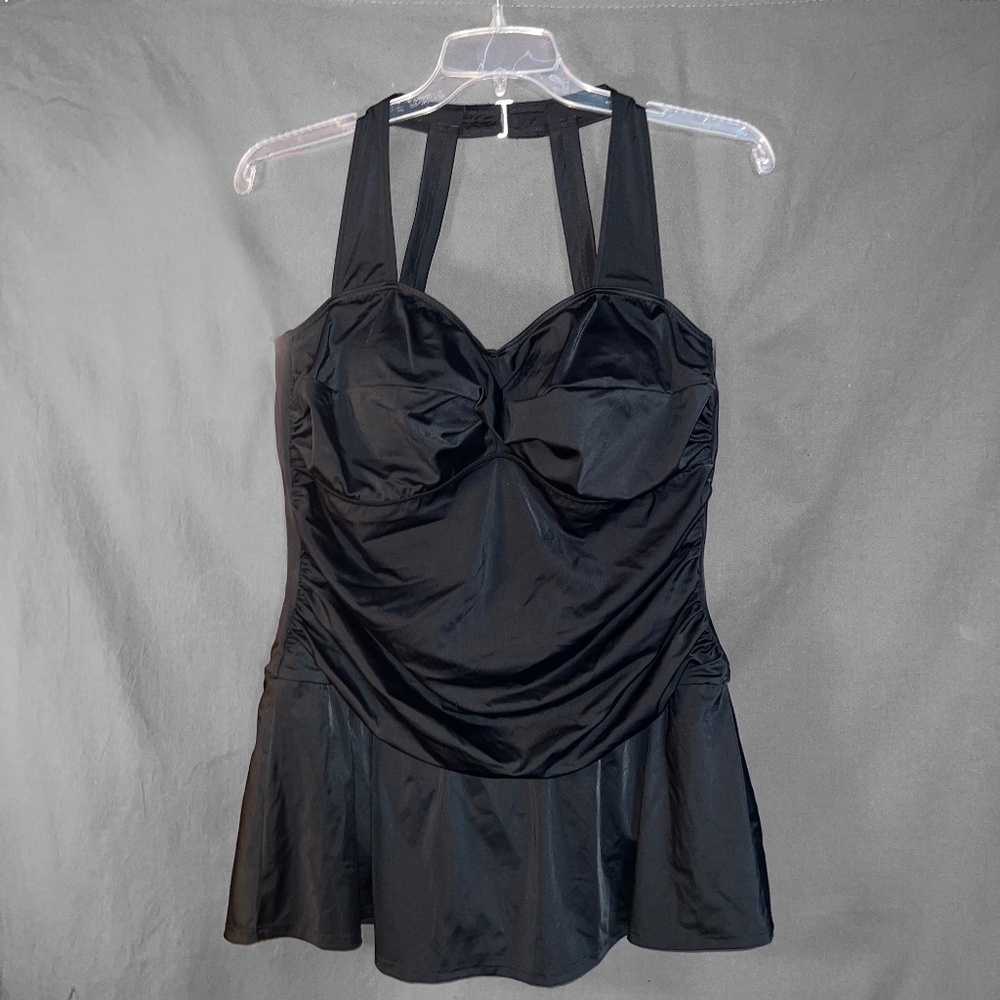Black Ruche Swim Dress
